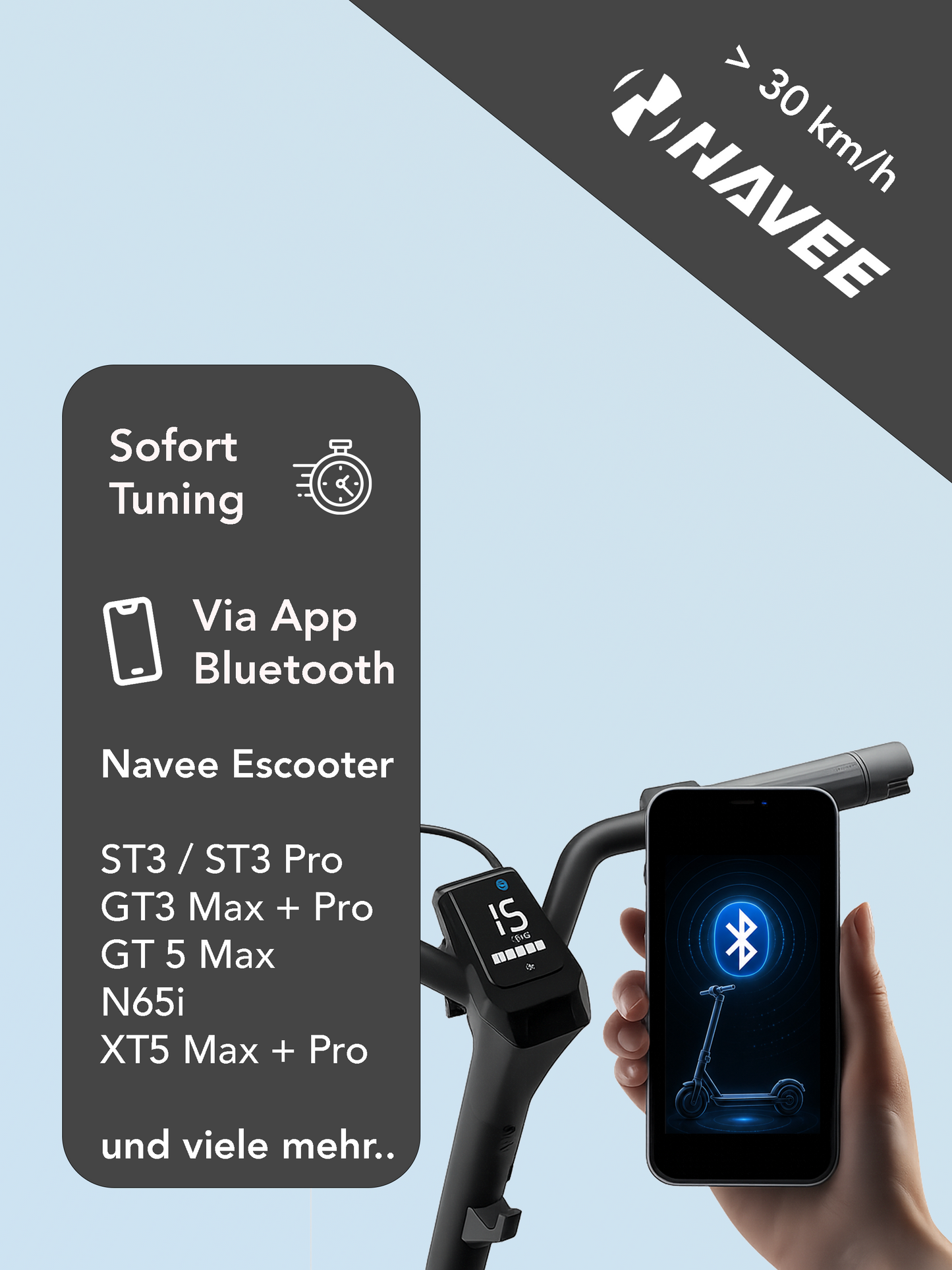 Navee Bluetooth Online Soforttuning Scooter Entdrosselung Freischalten 30 km/h Lizenzcode