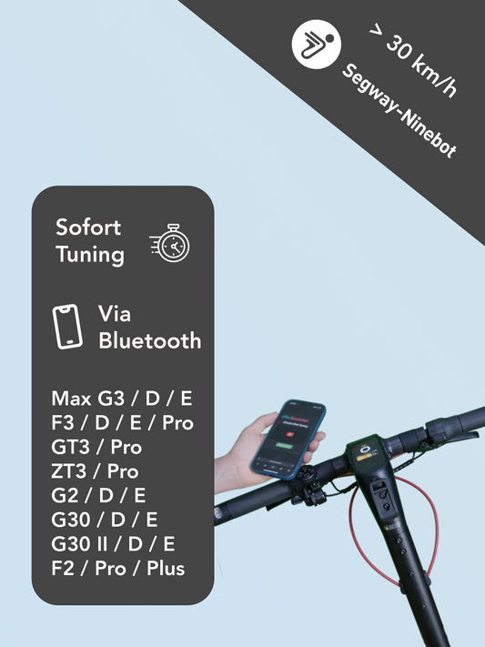Online Sofort Tuning für Ninebot Max G3 D + GT3 + ZT3 + G2 D + G30 D + F2 + F2 Plus + F2 Pro via Bluetooth